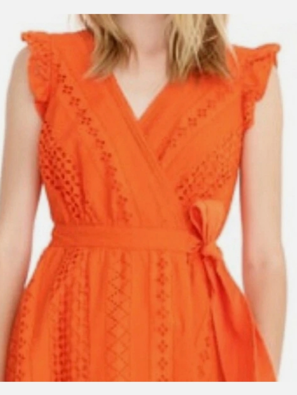J. Crew Orange Eyelet Wrap Midi Dress with Waist Tie - Picture 5 of 12